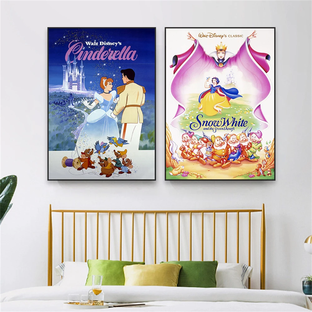 Movie Poster Disney Snow White Cartoon Wall Art Poster Decor Cinderella Princess Print Canvas Painting Girls Wall Art Decoration