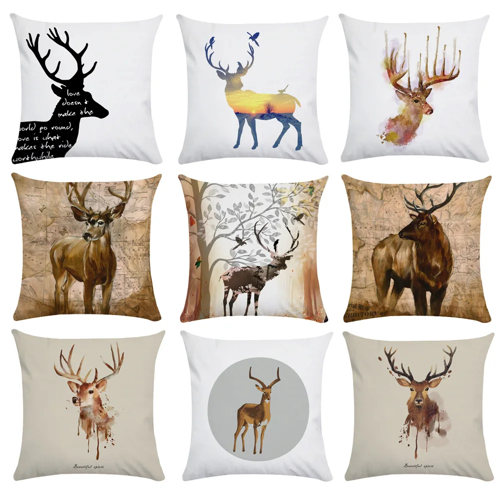 

Vintage Elk Forest Animal Pillowcase Sofa Bed Throw Pillow Cover Pillows Case for Living Room Decoration Garden Chair Pillow