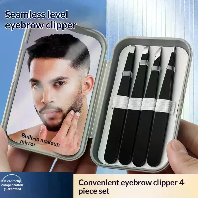 4 قطعة الفولاذ المقاوم للصدأ الحاجب كليب الملقط مجموعة الحاجب الملقط الحاجب التشذيب مجموعة أدوات الجمال والتهيأ مع علبة مرآة