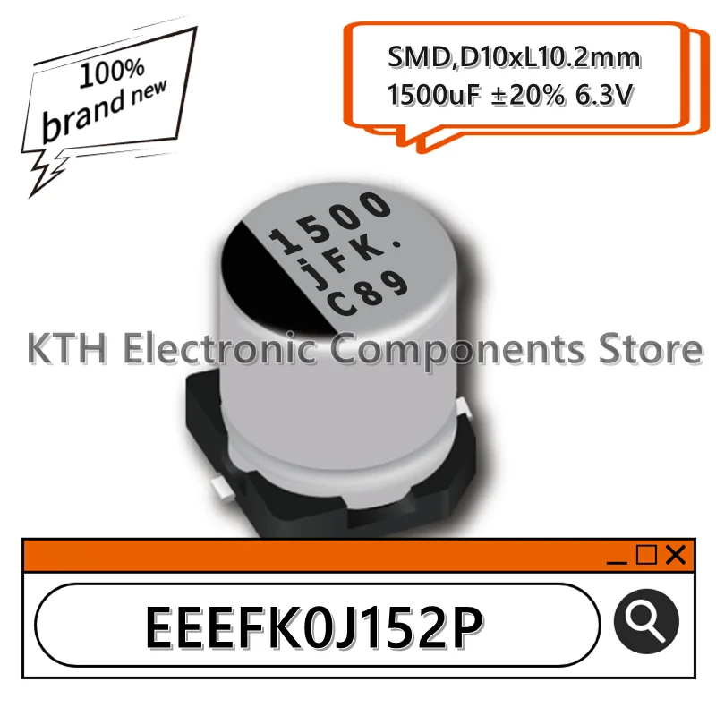 

10Pcs 100% brand new EEEFK0J152P EEE-FK0J152P Aluminum electrolytic capacitors 1500uF 6.3V SMD10x10.2mm Silk screen 1500 jFK