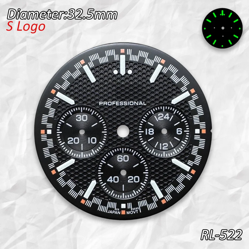 شعار S Super Ba بقطر 32.5 مم مع توقيت مضيء متعدد الوظائف ومقرص 6 سنون متوافق مع ملحقات ساعة الحركة VK63