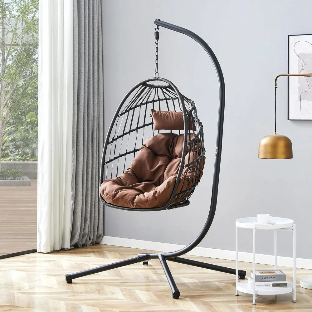 

Hanging Egg Chair with Stand, Outdoor Swing Chair with Cushion and Headrest, Rattan Egg Chair, Customized