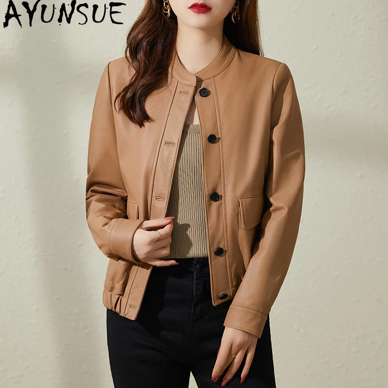 

AYUNSUE Real Leather Jacket Woman Stylish Long Sleeve Tops for Woman Sheepskin Short Jackets Woman Clothes Spring Autumn Одежда