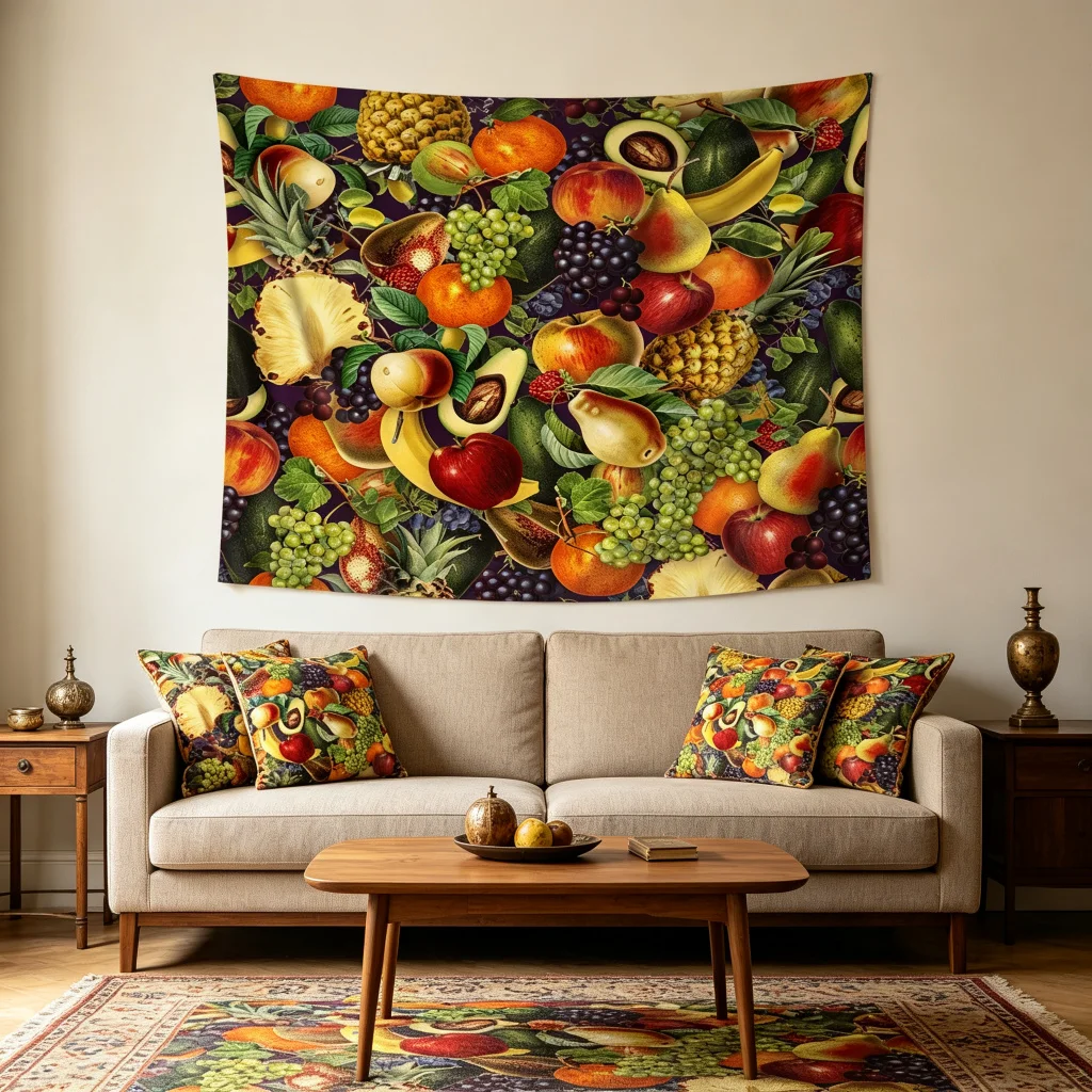 1PC Fruit Pattern Vintage Art Print Backdrop Banner, Bedroom Living Room Photo Background, Polyester, Home Decor, Wall Art