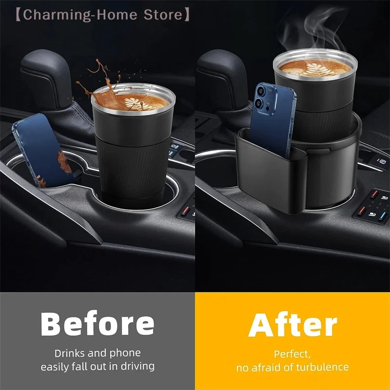 حامل أكواب السيارة المتوسع محول حامل الكأس متعدد الأغراض ملحقات تخزين منظم داخلي قابل للتوسيع مع حامل هاتف #6