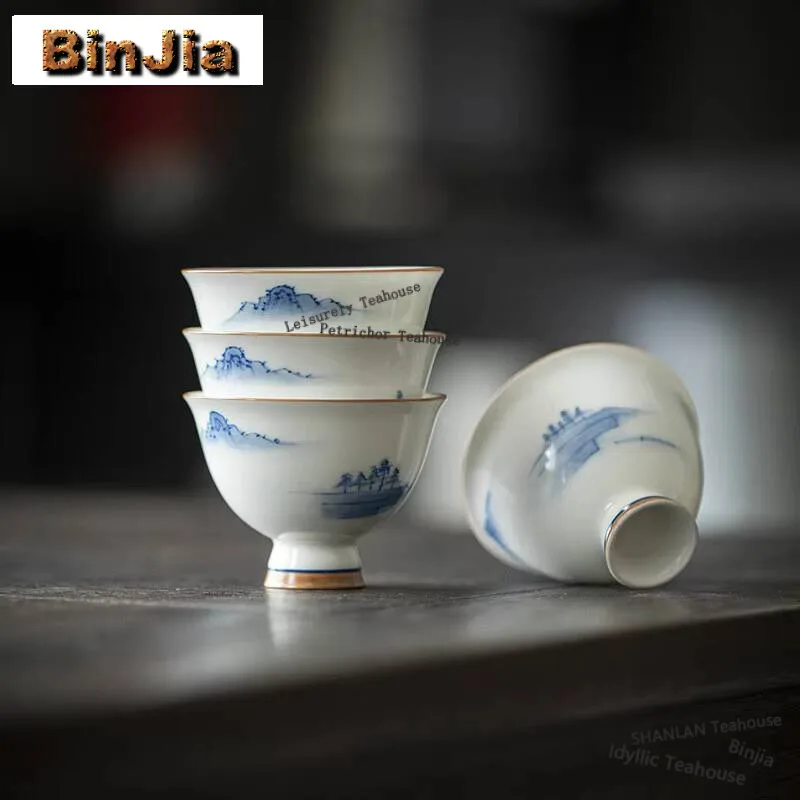 

2pc/set Exquisite Hand-painted Landscape Tea Cups Imitation Song High Feet Foot Cup Meditation Cup Kung Fu Teaset Drinkware 50ml