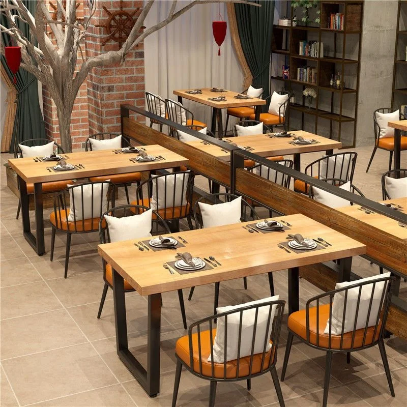 Customized Size Solid Wood Restaurant Table And Chairs Fast Food Metal Base Dining Chair And Table For Cafe