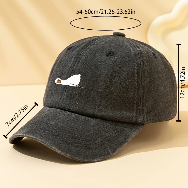 A Unisex Baseball Cap Featuring a Lying Goose Print, a Stylish and Versatile Hat with a Classic Vintage Washed Look. This Lightw
