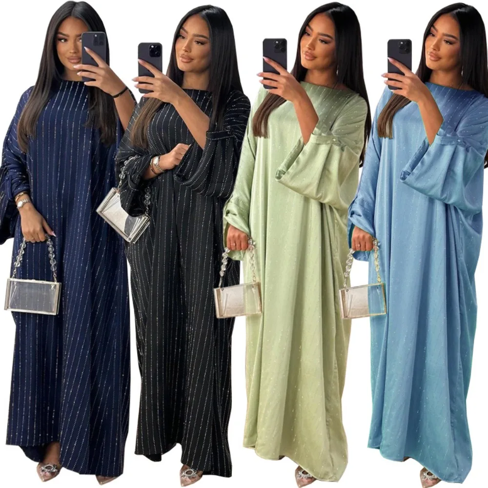

Eid Muslim Abaya for Women Party Dresses Morocco Kaftan Ramadan Dubai Abayas Islam Vestidos Diamonds Long Robe Modest Jalabiya