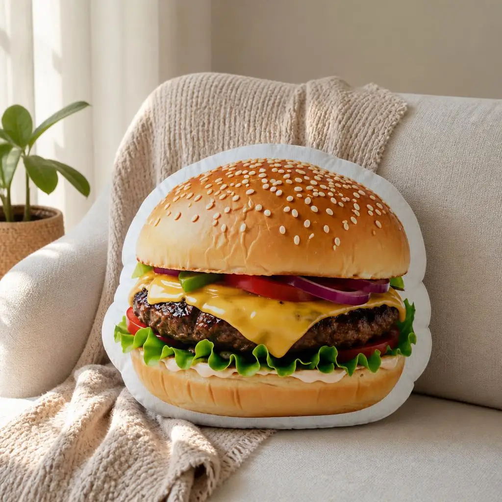 Burger Cheeseburger Hamburger Fast Food Plush Pillow Cushion Irregular Stuffed Throw Pillow Home Decor Gift Sofa Bed Home