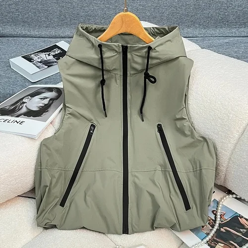 Imagen 1 del producto Explosiones chaleco chaqueta mujer verano 2025 nueva ropa apilada camiseta sin mangas pequeña Joker abrigo sin mangas chaleco con capucha prendas de vestir Mujer