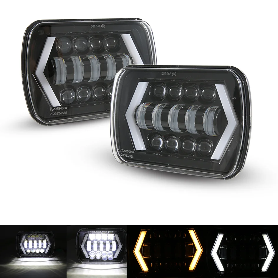 For Jeep Wrangler YJ Cherokee XJ H4 Plug H6054 Headlights H5054 6052 2pcs Car 7X6 Led Headlights 5x7 Inch Hi Low Beam Headlamp