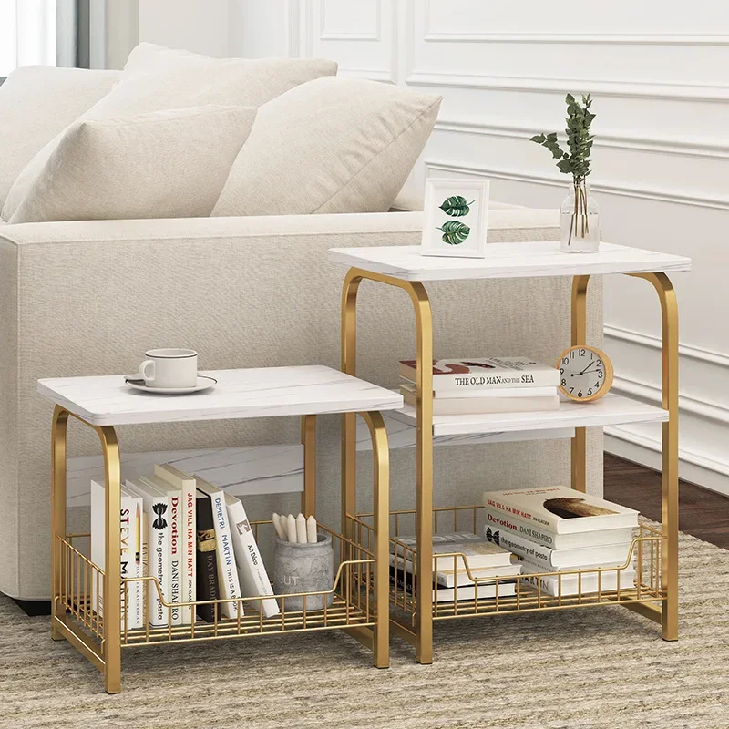 Creative Golden Table Nordic 3 Layer Coffee Table Steel Legs Modern Home Living Room Sofa Table Bedside Multi-layer Storage Rack