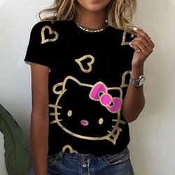 Summer Women T-shirt 3D Fashion Hello Kitty Printing Harajuku T Shirt Oversized Girls Tee Clothing O-Neck Top New Short Sleeve