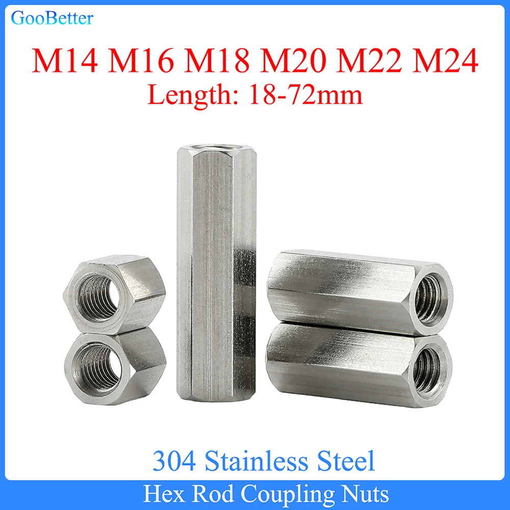 

1Pcs Hexagon Rod Coupling Long Nuts M14 M16 M18 M20 M22 M24 304 Stainless Steel Lengthening Rod Coupling Nuts Hex Connection Nut