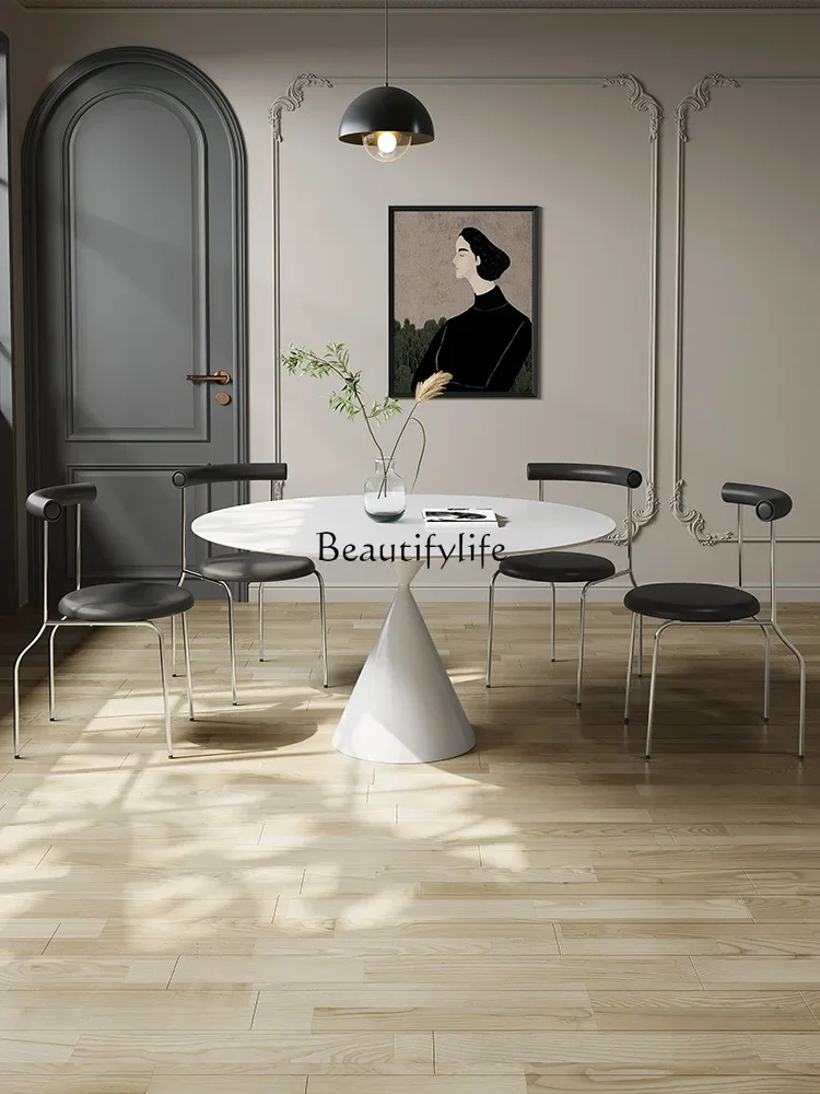 

yj14French Cream Wind Slate Dining Table Retractable Modern Household Round Dining Table