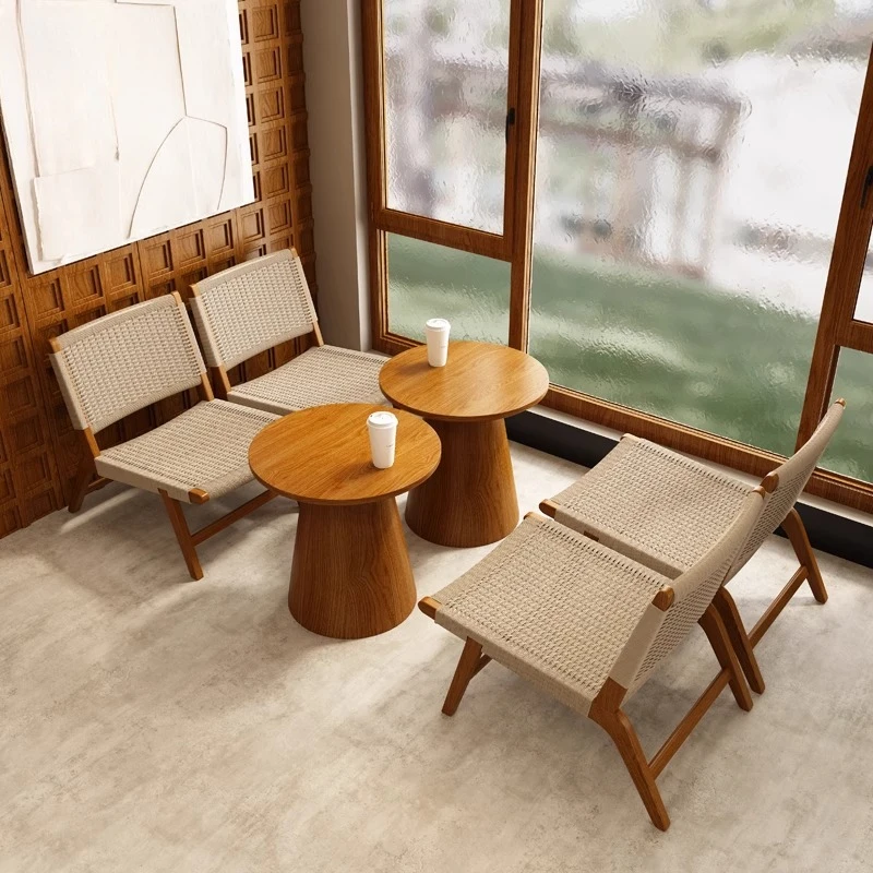 Wabi Sabi Wind Cafe كرسي الترفيه الخشبي الصلب مخبز كتاب بار منطقة الراحة التفاوض على طاولة وكرسي مزيج
