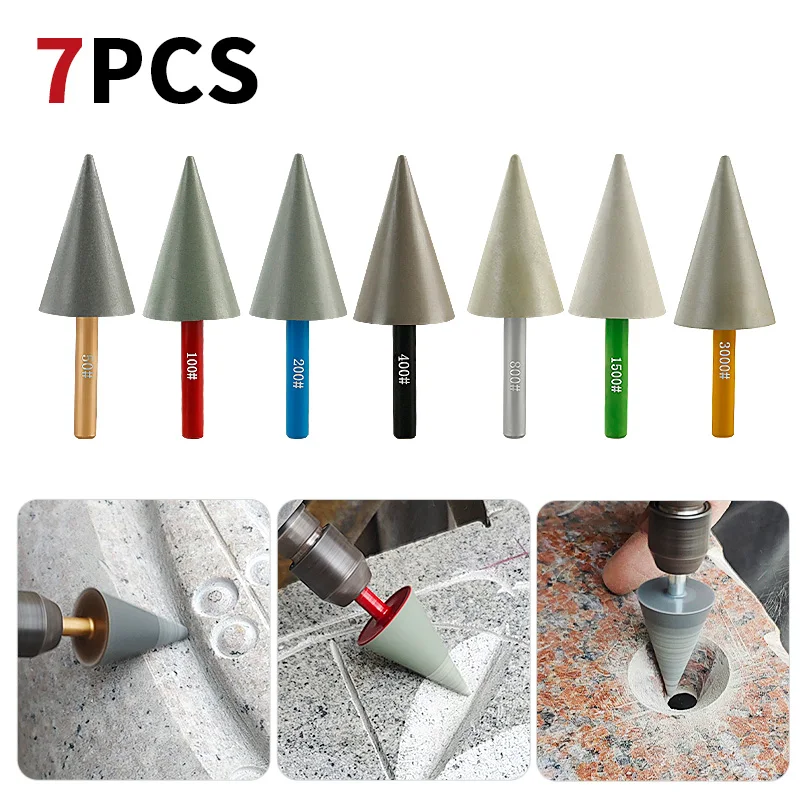 7Pcs Conical Diamond Grinding Heads for Metal Mould Polishing Rotary Diamond Tools Polishing Burr Resin Grinding Bits Set 6mm