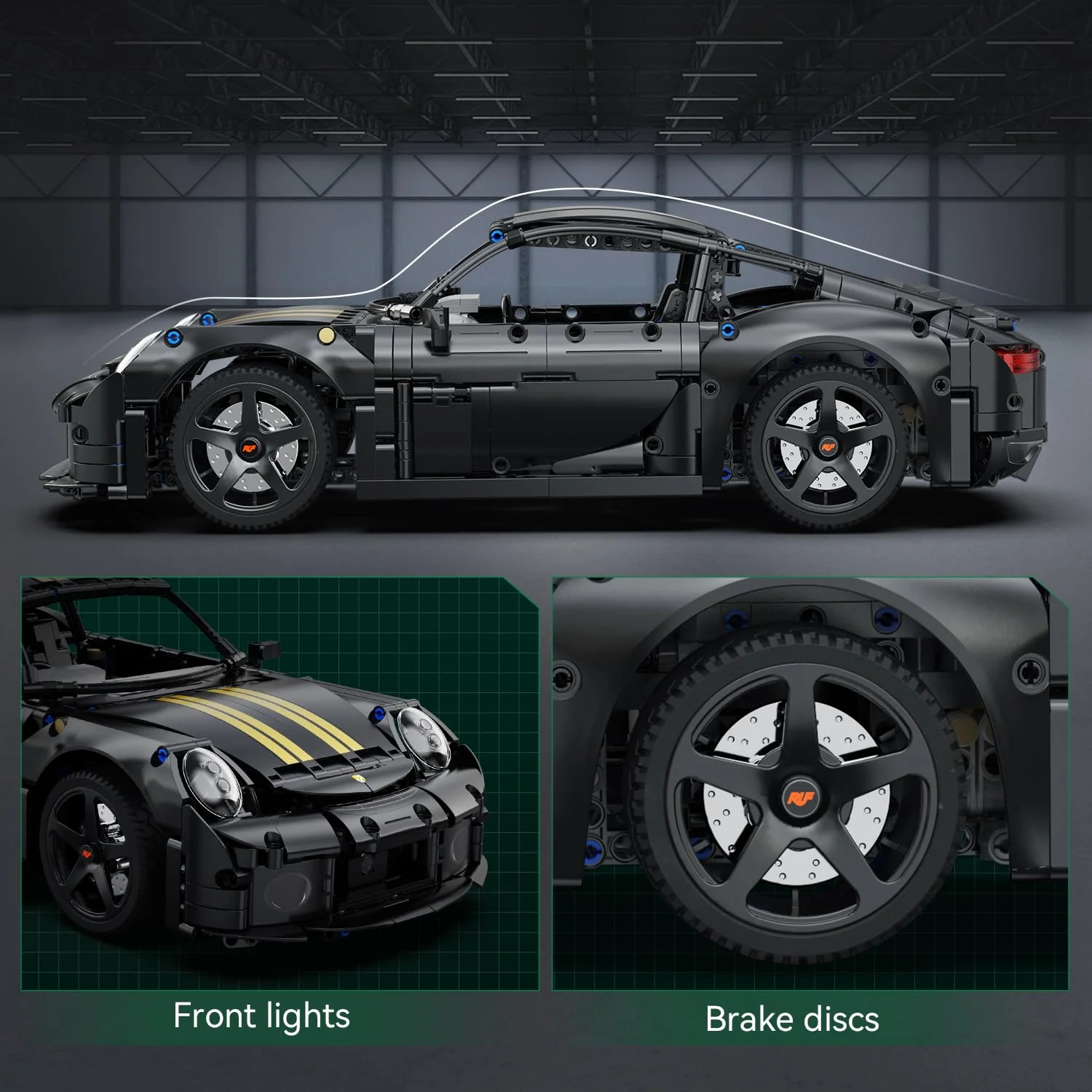 Cada 1655 قطعة 1:10 جديد 2024 RC كلاسيكي ألمانيا 2019 سيارة رياضية LED اللبنات مدينة التحكم عن بعد سباق السيارات الطوب لعب الصبي #5