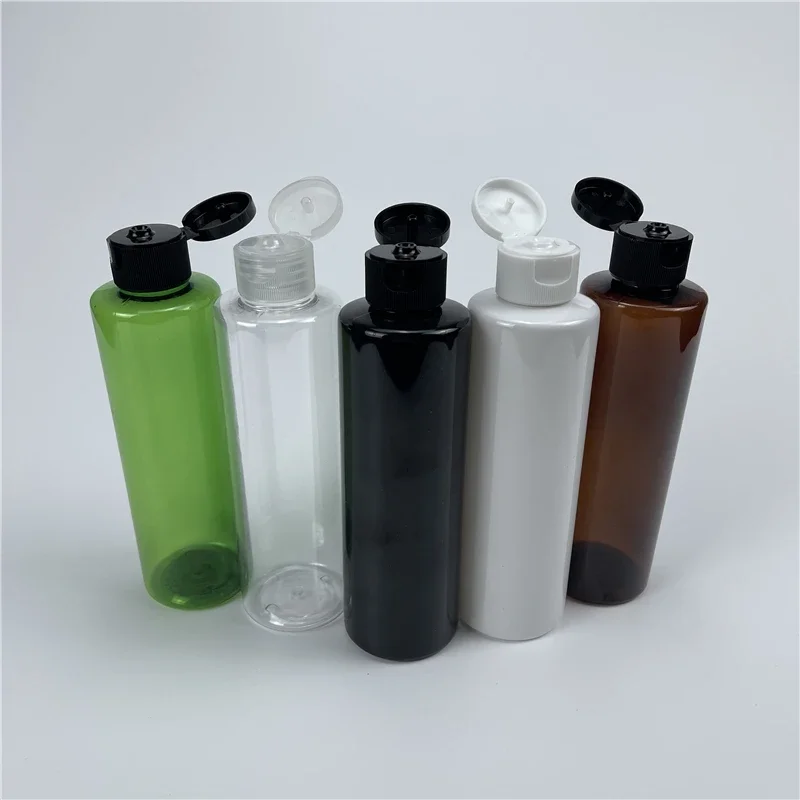 

200ml 30pcs Empty Clear Amber Refillable Cosmetic Bottles With Plastic Flip Top Cap 200cc Capacity PET Travel Shampoo Container