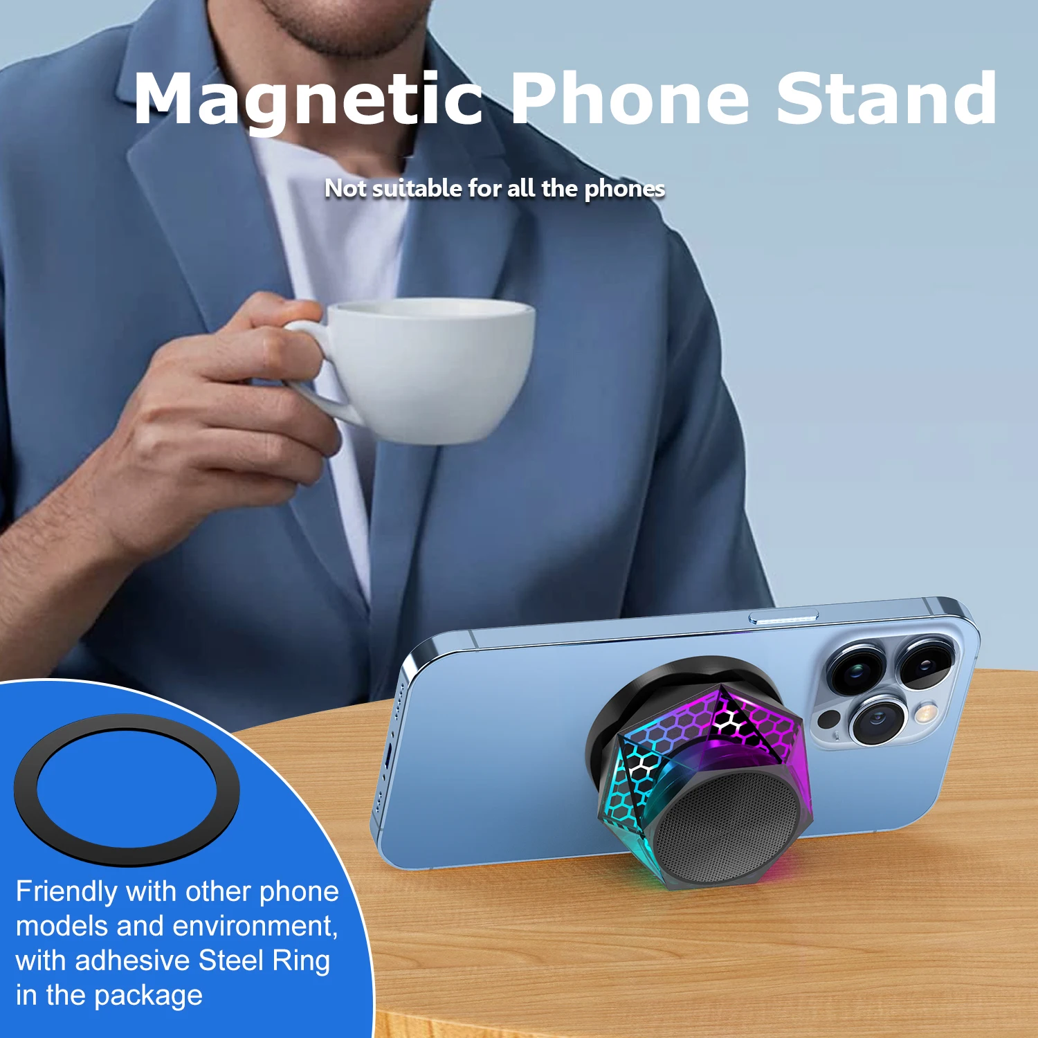 Mini Magnetic Bluetooth Speaker Wireless TWS Connection Stereo Bluetooth Music Box RGB Colorful Light Phone Stand MP3 Music Play