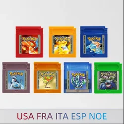 Cartouche de jeu vidéo Pokémon série GBC, 16 bits, carte console, rouge, bleu, cristal, doré, vert, argent, jaune, multilingue