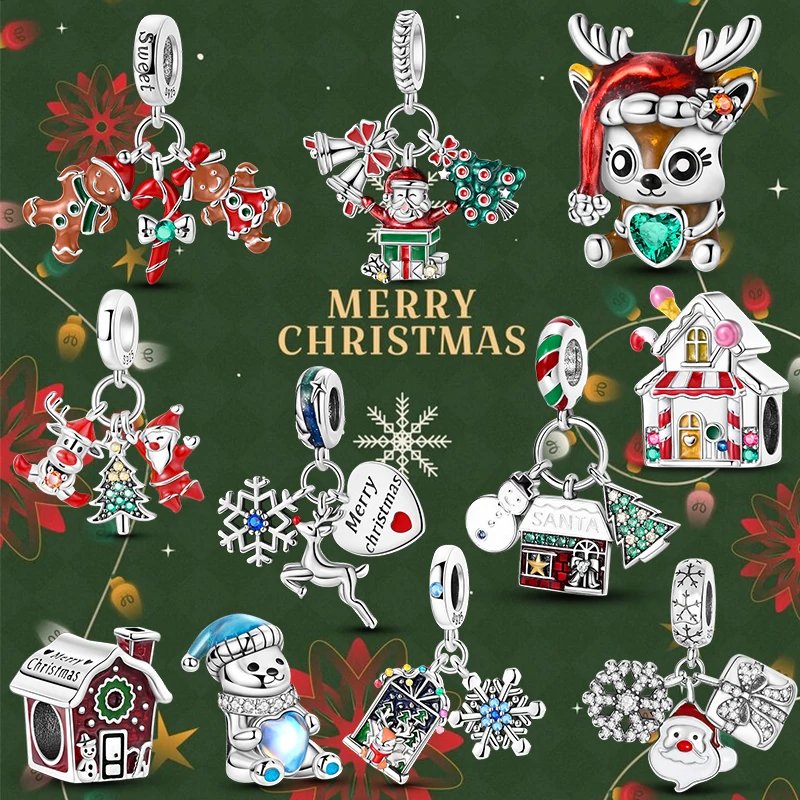 

Fit Original Bangle Bracelet Winter Charms 925 Sterling Silver Red Wine Christmas Charm Beads Pendant For Women DIY Jewelry Gift