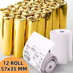 Papel térmico para tienda, supermercado, farmacia, móvil, Bluetooth, POS, ordenador, cajas registradoras, accesorios de impresora, 57x35 MM, 12 rollos