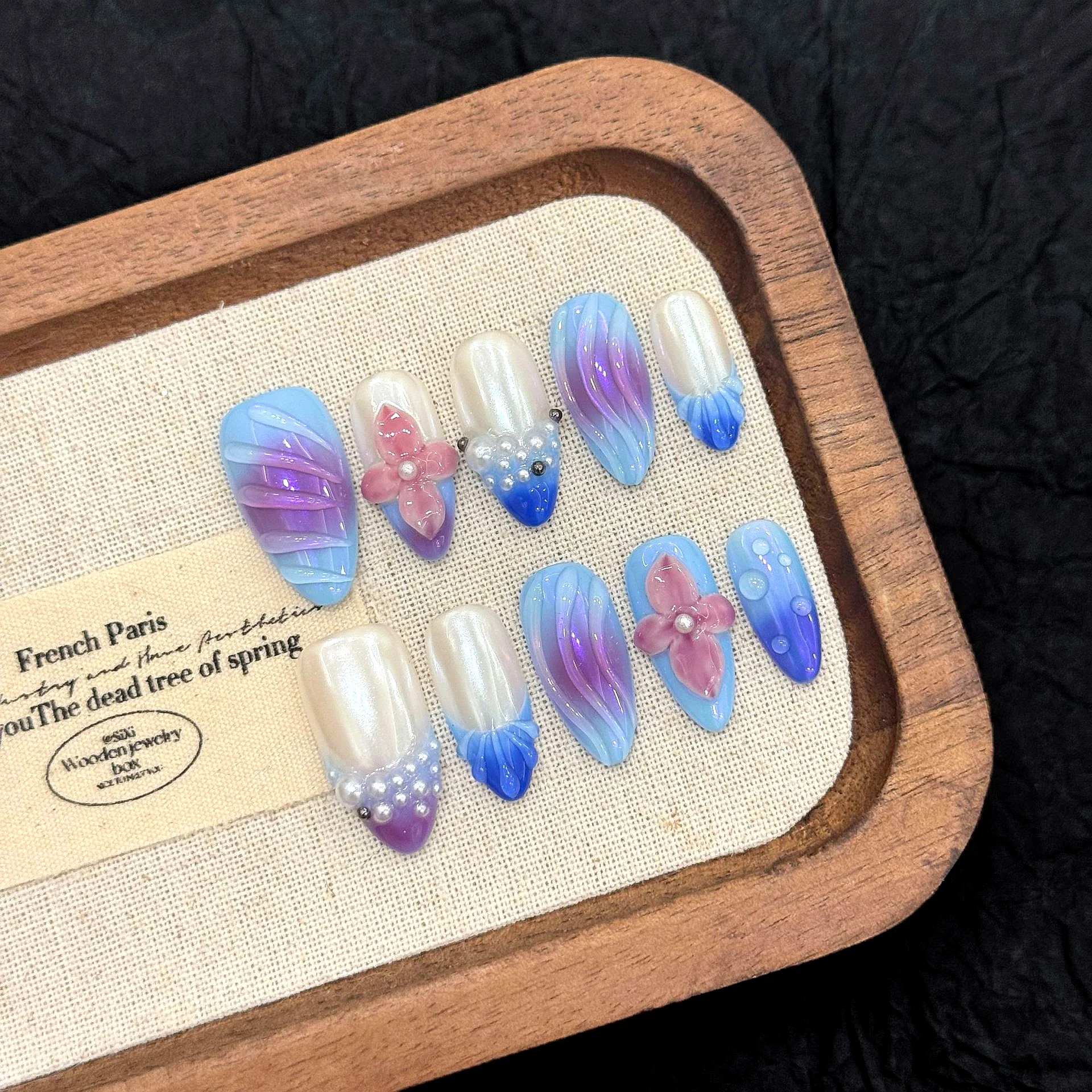 

European and American Three-Dimensional Carved Aurora Beach Vacation Style Nail Art Fashion Manicure (2979)