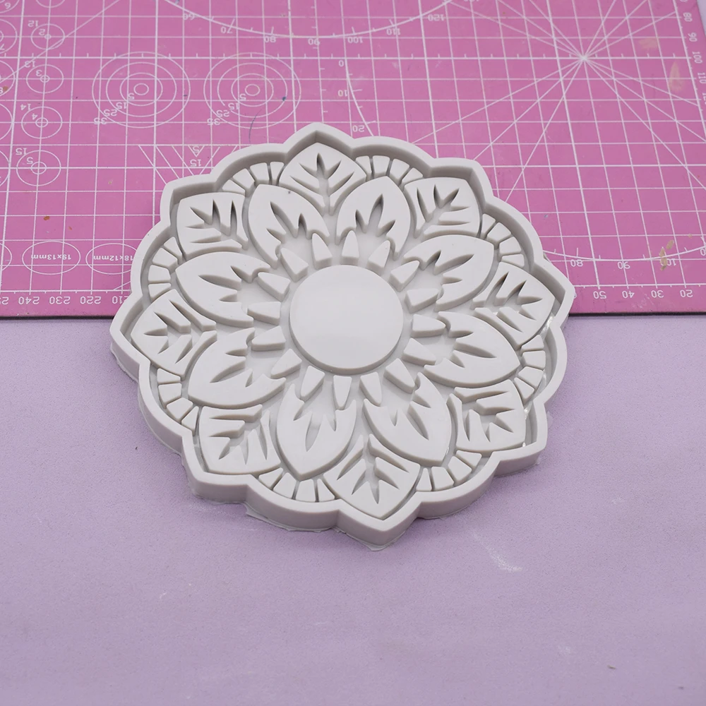 Mandala Coaster Silicone Mold Resin Gypsum Form Cement Stampi in Silicone Per Resina Concrete Epoxidharz Formen Mold for Tile