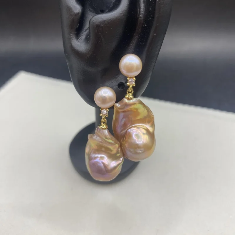 

Vintage Baroque Pearl Women's Earring Gold Plated 925 Sterling Silver Earrings Ear Studs for Birthday Fine Jewelry Gift