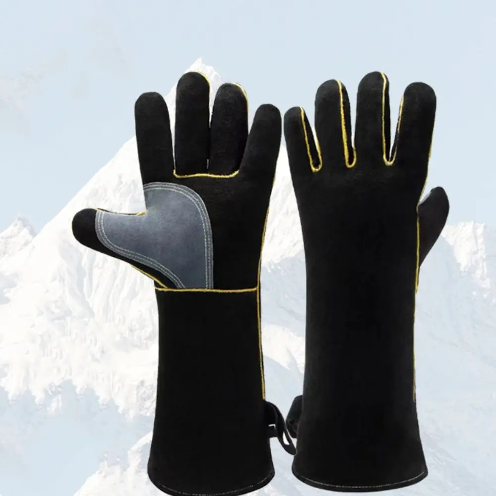 Leather Heat Resistant Gloves Heat Insulation High Temperature Resistance Welding Gloves 14/16 Inch Work Gloves Stove Handling