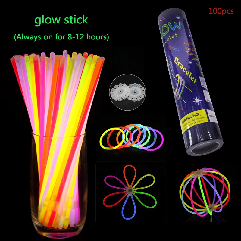 

100 Pcs Colorful Glow Stick Christmas Fluorescence Lights Bracelets Neon For Wedding Party Concert Children's Gifts Decor