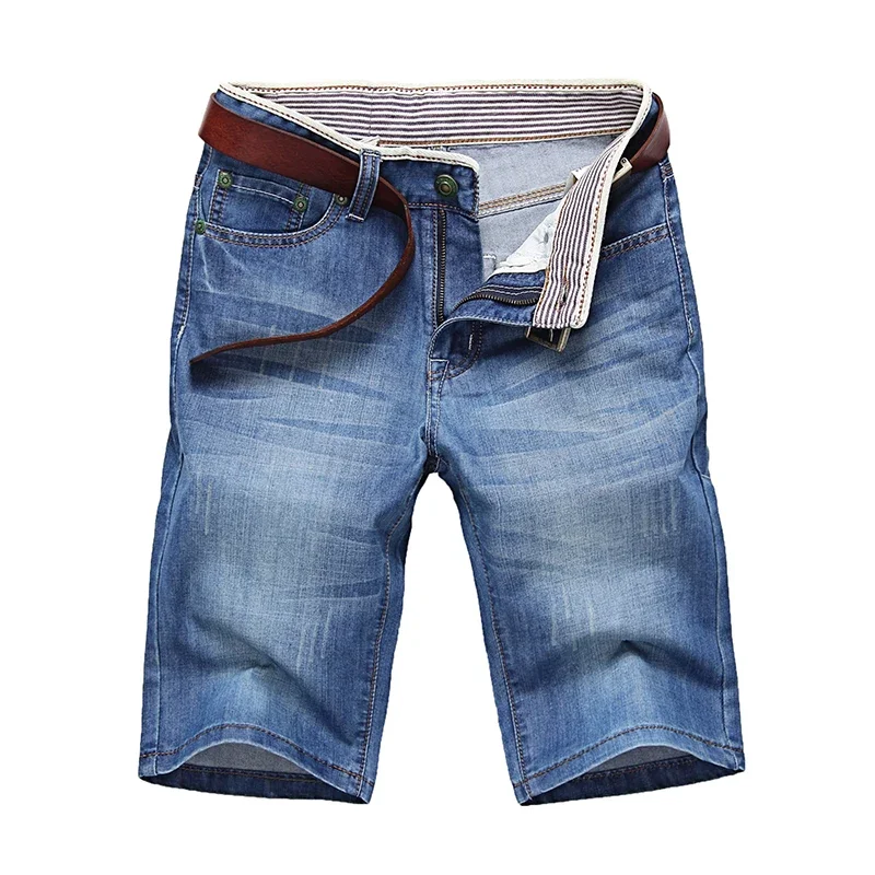 Short d\'été en jean bleu pour homme, denim fin, bonne qualité, coton uni, droit, décontracté, taille 40