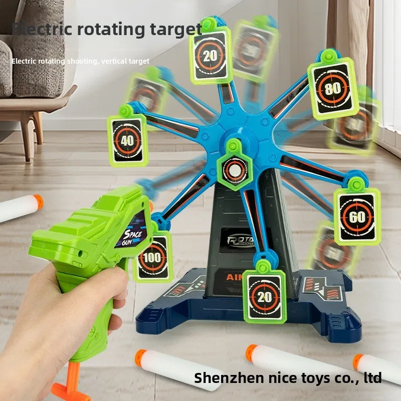 Set di Gioco con Pistola Elettrica a Proiettili Morbidi e Bersaglio Rotante Luminoso per Sport all'Aperto, Attrezzatura per Giochi e Regali per il Tempo Libero