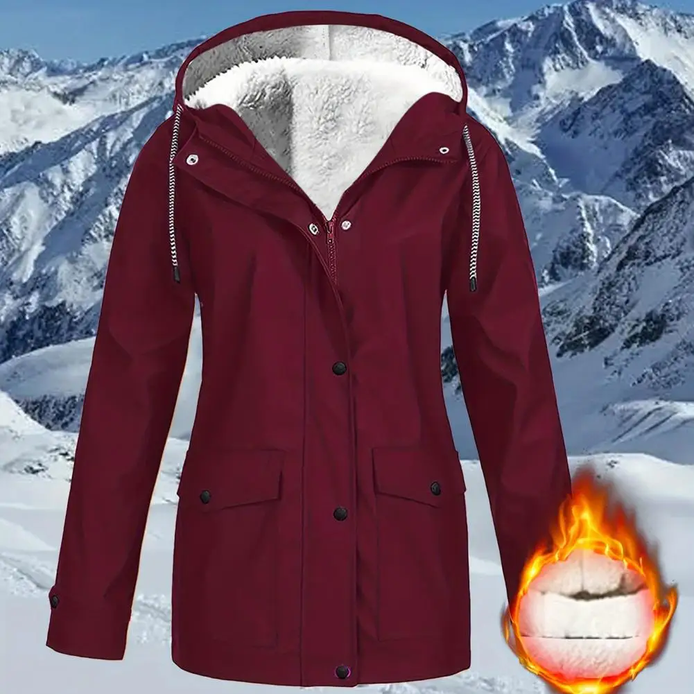 

Women's Fleece Coat Zip Up Hoodie Jackct Windproof Sherpa Lined Hooded Coat Soft Fabric Women Outerwear Elegant Women Long Jacke