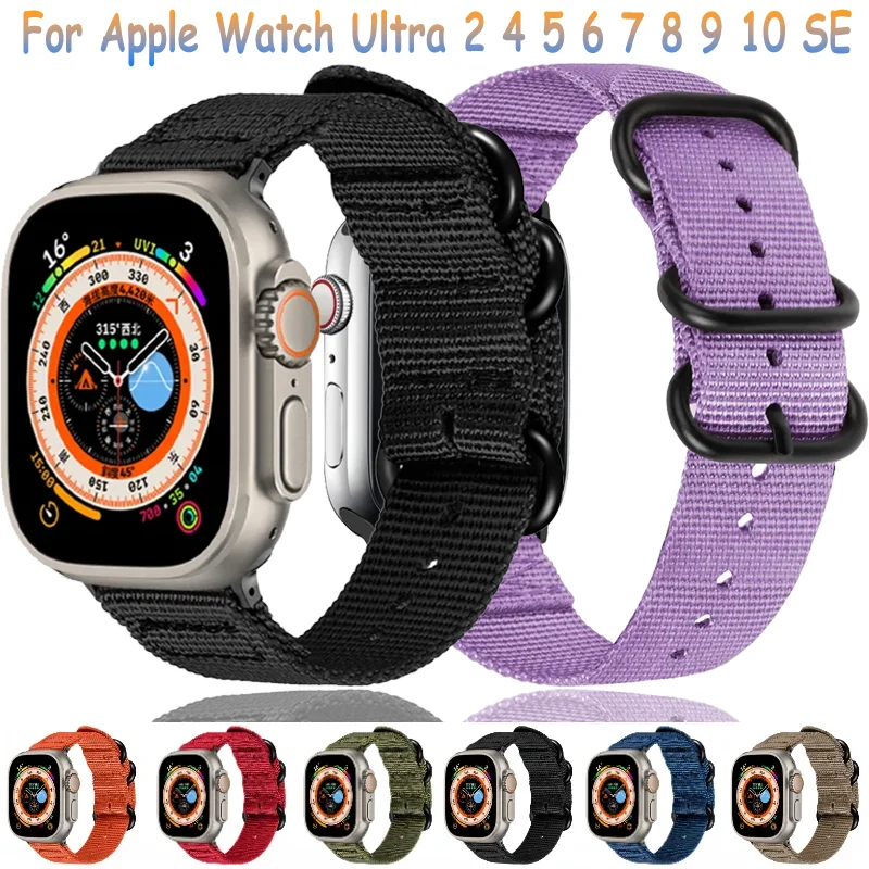 Nylonband für Apple Watch Ultra 2 10 9 8 7 6 5 4 SE FashionThree Ring Armband iWatch 49mm 46mm 45mm 44mm 40mm 41/42mm Correa