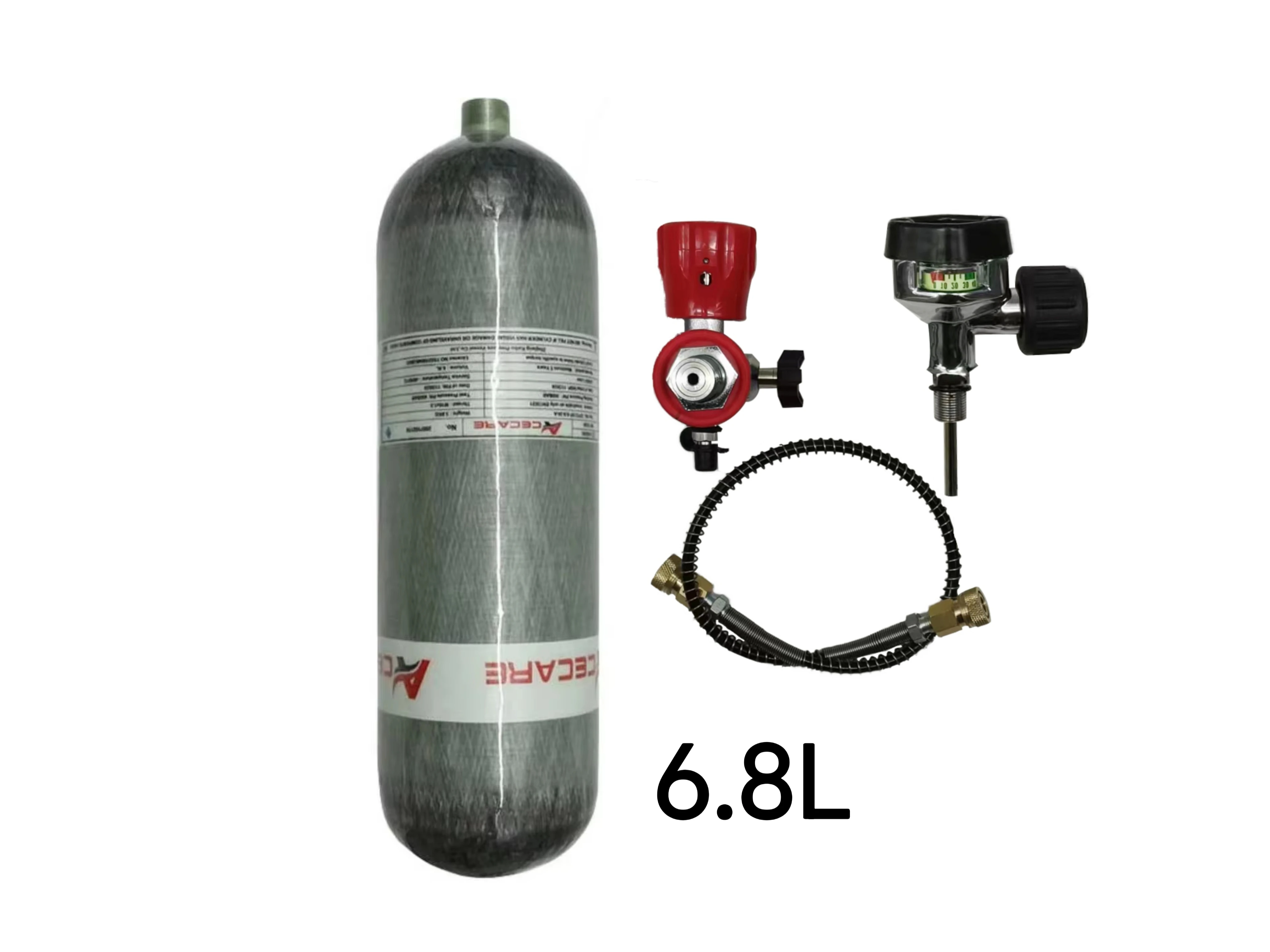 

ACECARE 300Bar 4500psi 6.8L Carbon Fiber Cylinder High Pressure Cylinder with Large To Small Regulating Valve for Scuba Diving