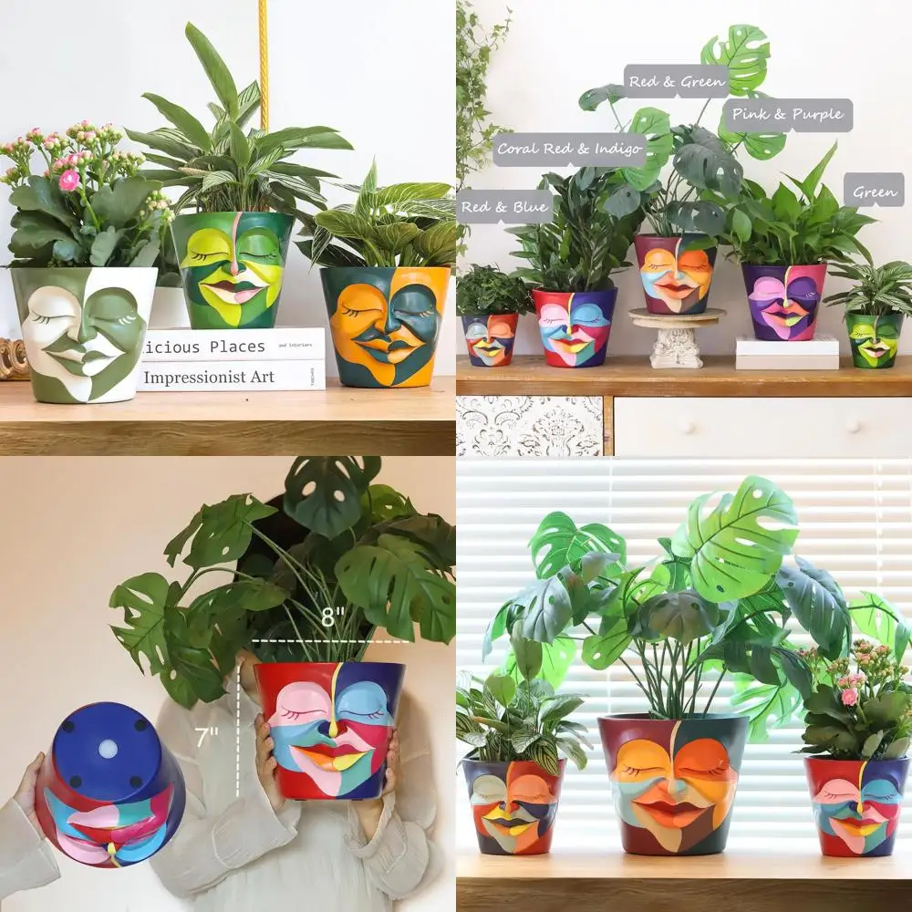 

8-дюймовое кашпо с абстрактным радужным узором, уникальный дренажный горшок для комнатных и уличных растений, милый эклектичный стиль, декор в кораллово-красном и индиго цветах