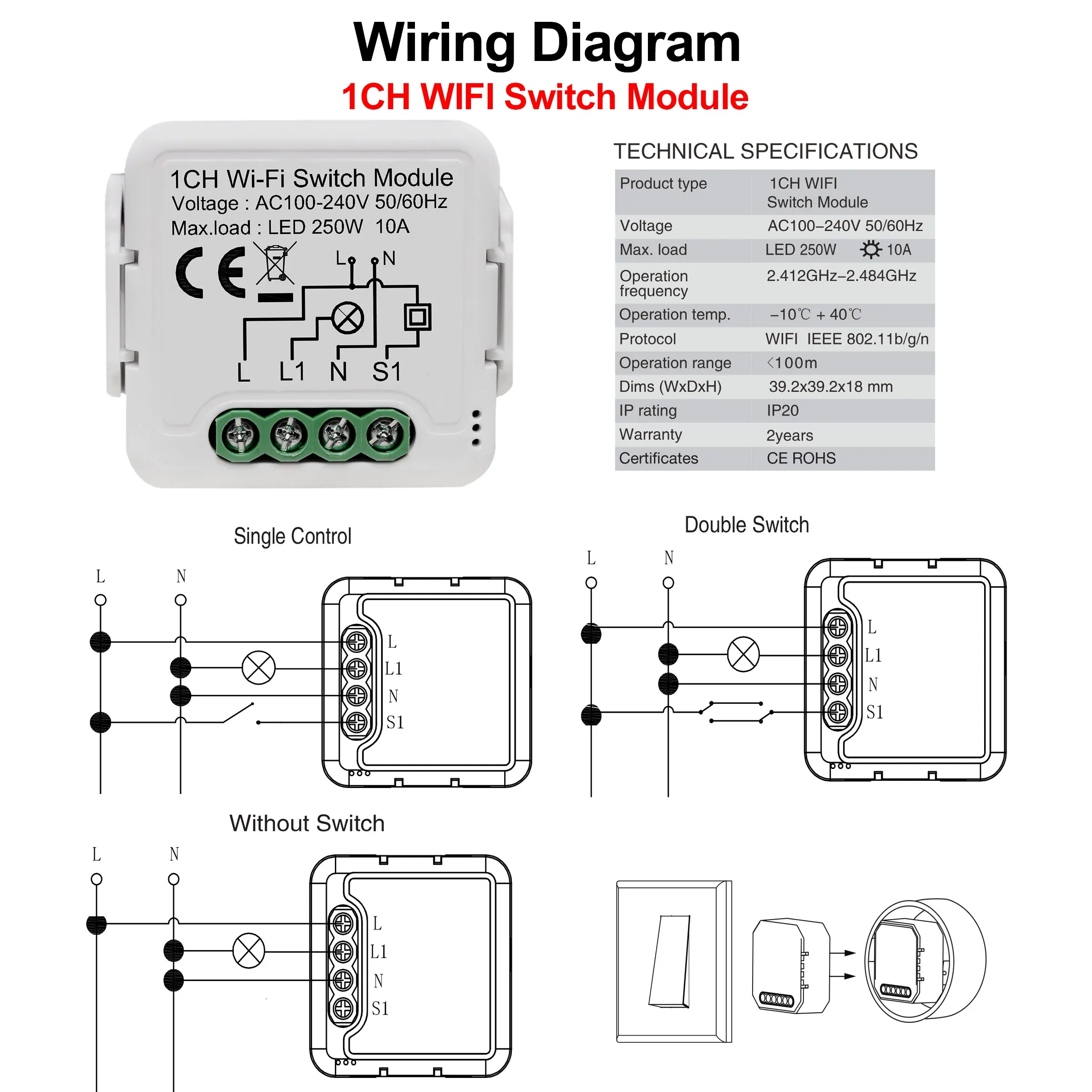 GIRIER Tuya Wifi Smart Light Switch Module supporta il controllo a 2 vie App telecomando interruttore fai da te 100-240V lavoro Alexa Google Home