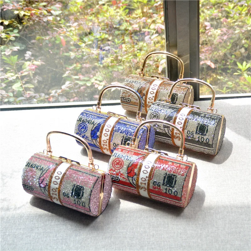 2026 New Women Bag Full Diamond Dollar Snake Bone Chain Handbag Dollar Metal Chain Shoulder Bag Rhinestone Shoulder Bag Wallet