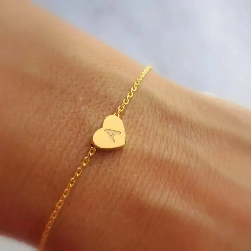 Letter heart Alphabet Initial name women bracelet Charms  pendant Golden Plated Handmade bracelet jewelry Wholesale dropshipping