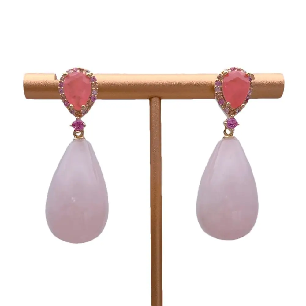 

Y·YING Rose Quartz Orange Crystal Stud Dangle Holiday Earrings Elegant Jewelry Gifts
