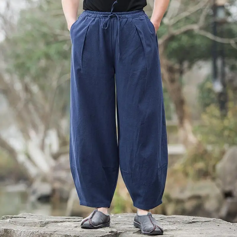 Chinese Style Linen Casual Pants Retro Loose Wide Leg Long Pants