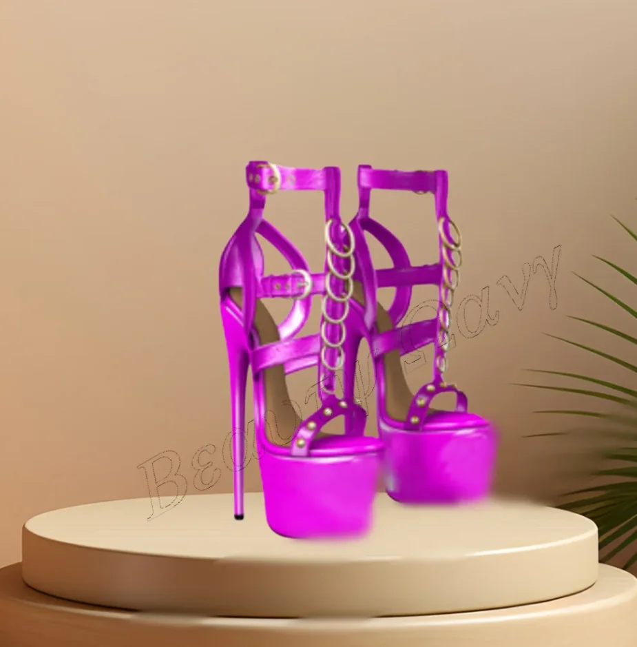 Schwarze Multi Ring Dekor Sandalen hohle High Heels Plattform runde Zehen Spike High Heel Schuhe für Frauen 2024 Zapatillas Mujer