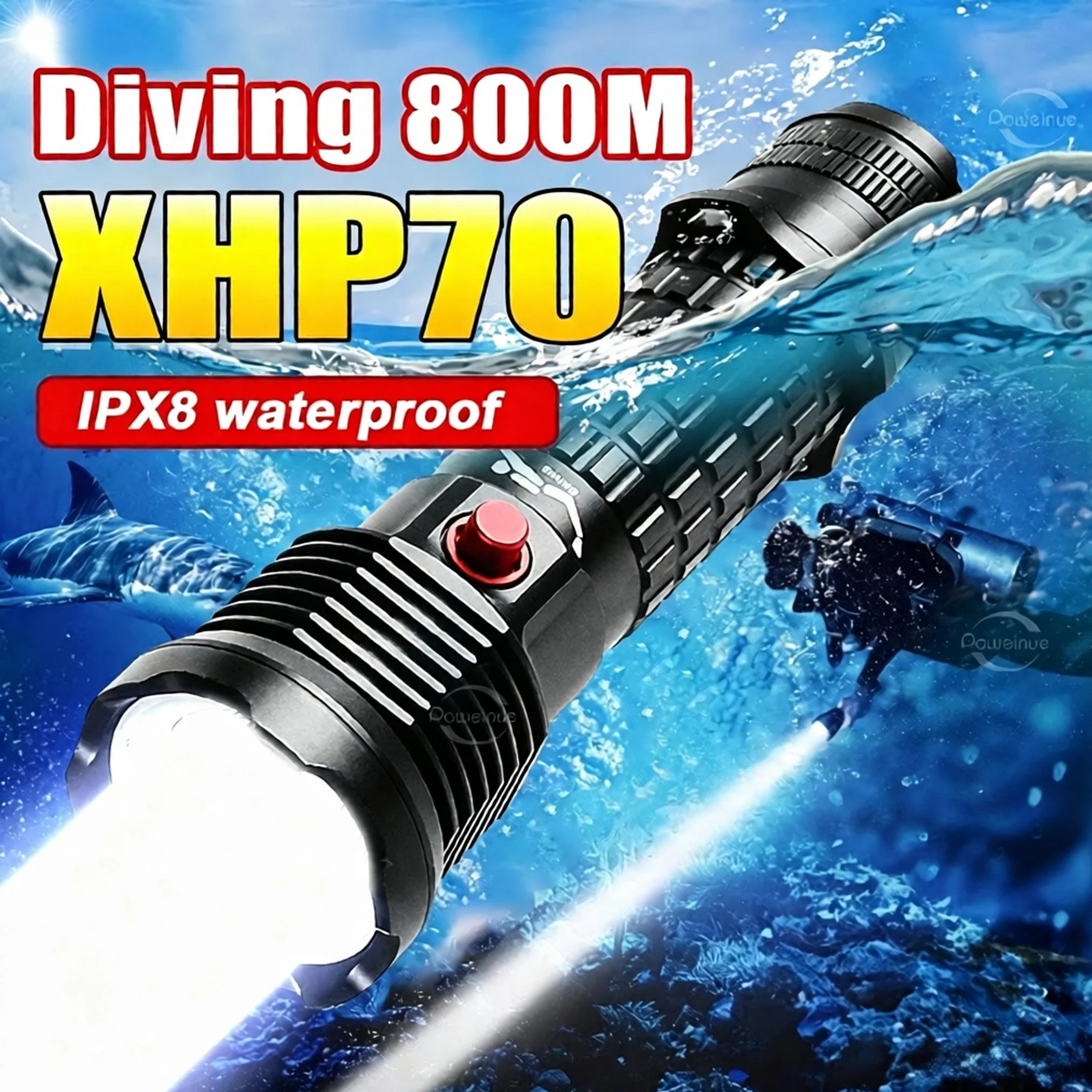 XHP70 Professional Diving Torch Super Bright Flash Light Scuba Light IPX8 Waterproof Underwater Torch Light High Power Lantern