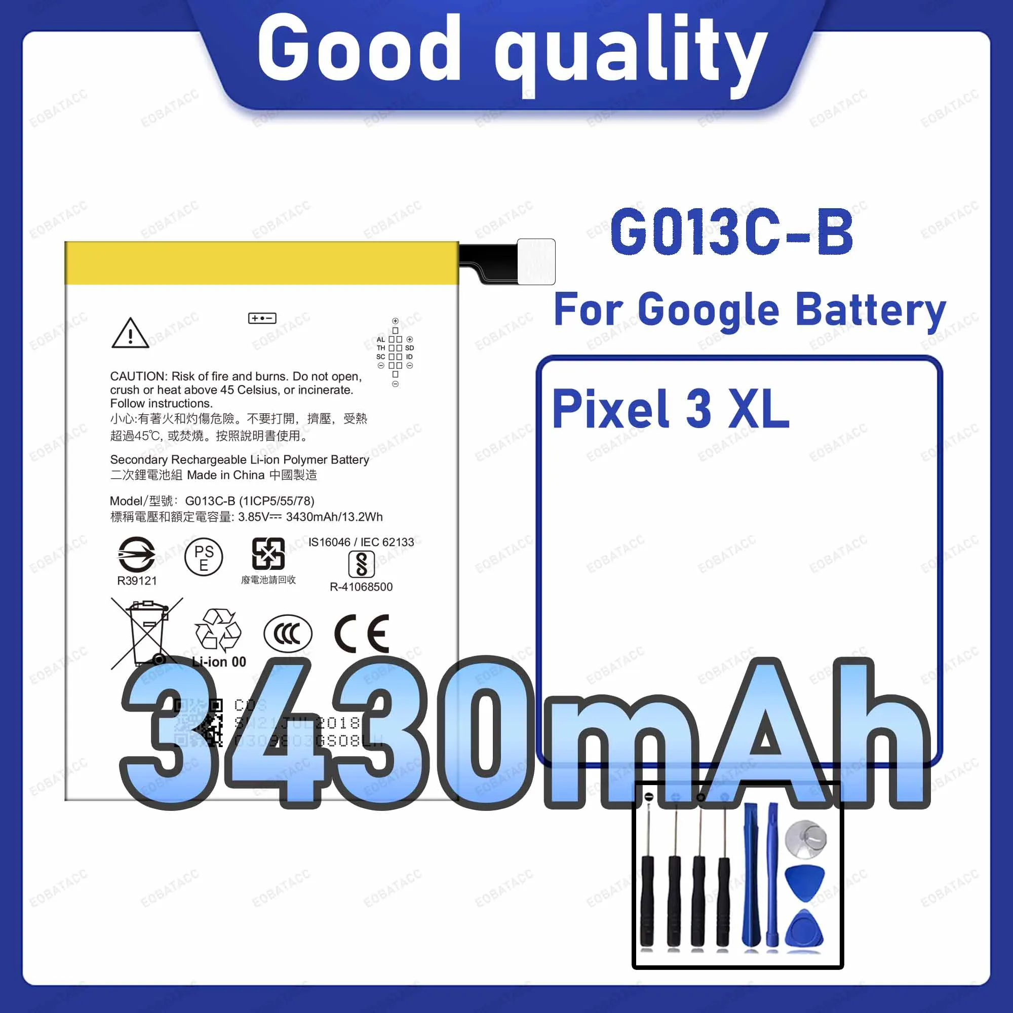3430mAh G013C-B Replacement Battery for Google Pixel 3 XL with Repair Tools Kit