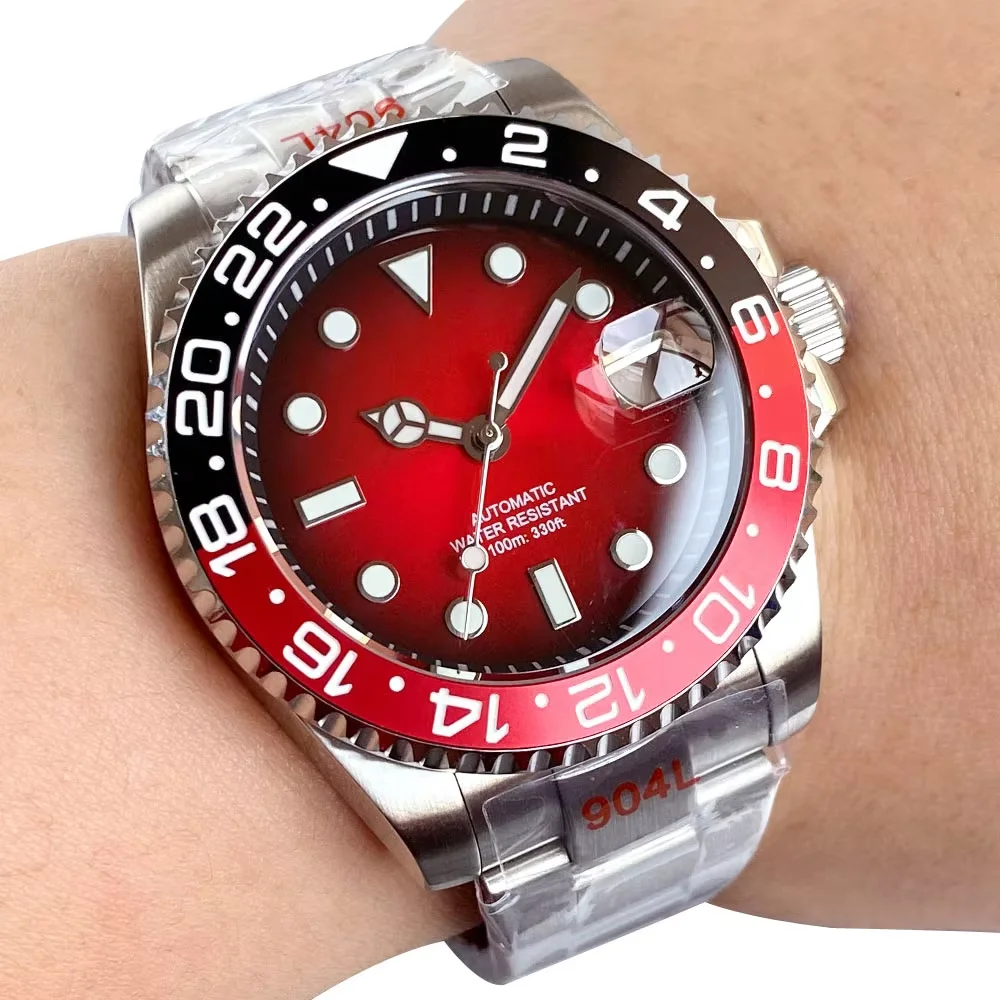 

Tandorio туманный фиолетовый/красный стерильный 40 мм NH35A мужские часы с автоматическим механизмом сапфировое стекло дайвер 100 м водонепроницаемые механические часы
