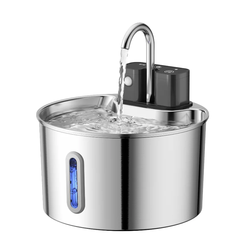 2.2L stainless steel wireless charging induction pet water dispenser, built-in sensor self-circulating water dispenser