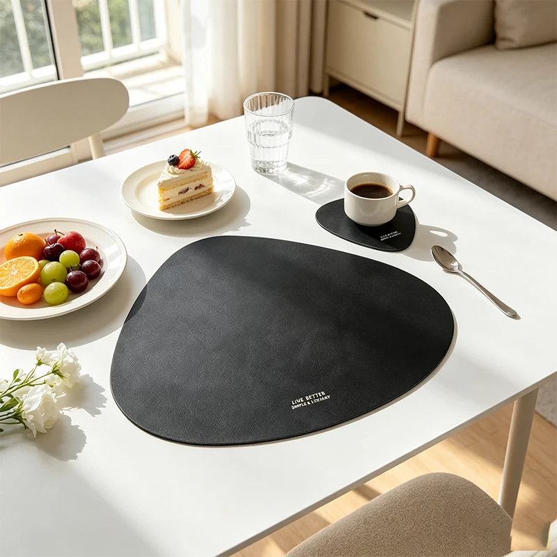 2/4/8/12pcs Warm Waterdrop Leather Placemat with Stain Resistant Non Slip Base Bonus Coaster for Dining Kitchen Office Mouse Pad